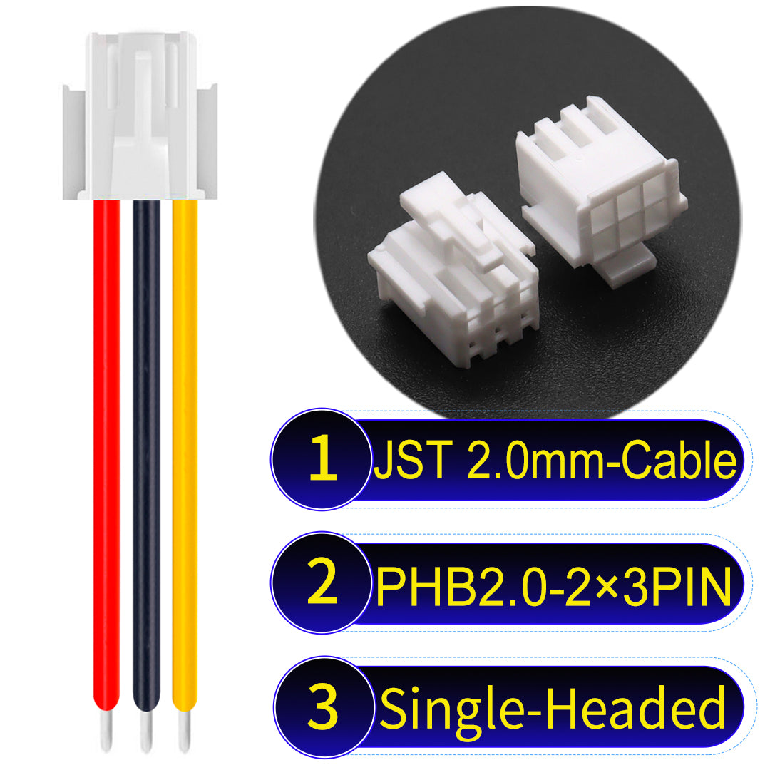 JST PHB2.0 2¡Á3Pin Single-Headed Dual Row with Belt Lock cable , 2.0mm pitch, UL1007-certified PVC, ensuring secure and durable connections for electronics and appliances.