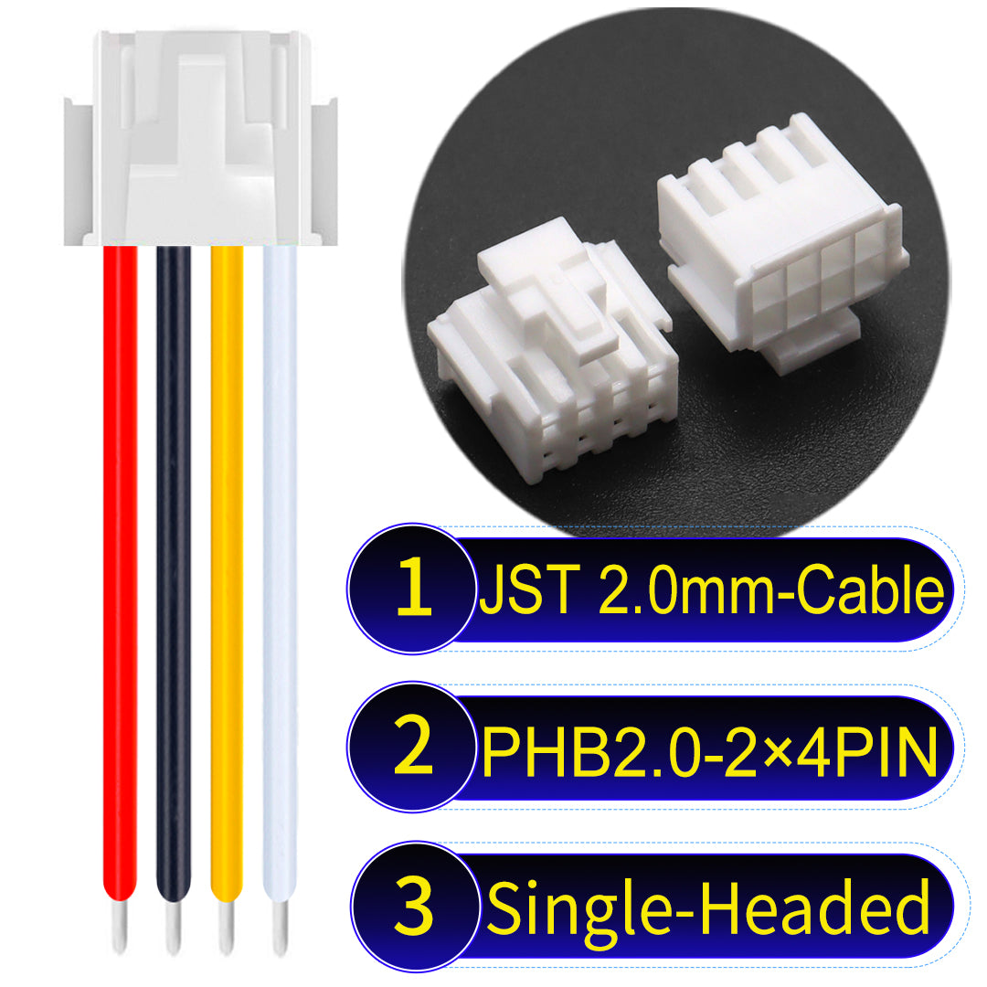 JST PHB2.0 2¡Á4Pin Single-Headed Dual Row with Belt Lock cable , 2.0mm pitch, UL1007-certified PVC, ensuring secure and durable connections for electronics and appliances.