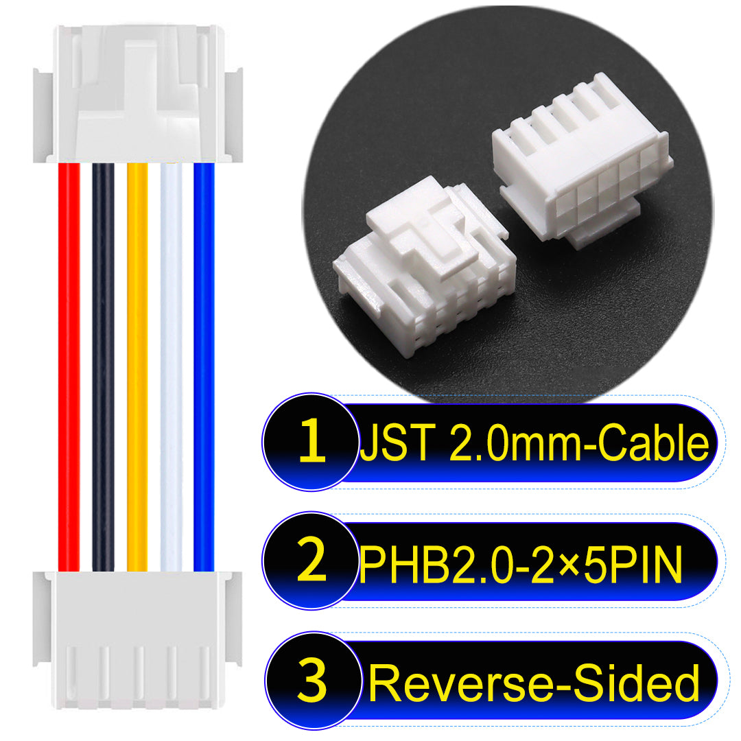 High-quality JST PHB2.0 2¡Á5Pin Reverse-Side-Head Dual Row with Belt Lock cable ing mechanism, 22AWG UL1007 material, suitable for LED, sensors, and industrial devices.