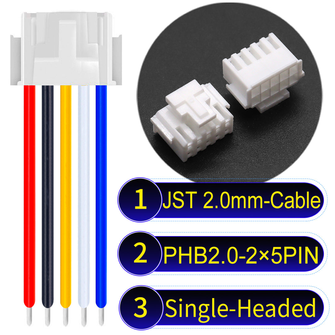 JST PHB2.0 2¡Á5Pin Single-Headed Dual Row with Belt Lock cable , 2.0mm pitch, UL1007-certified PVC, ensuring secure and durable connections for electronics and appliances.