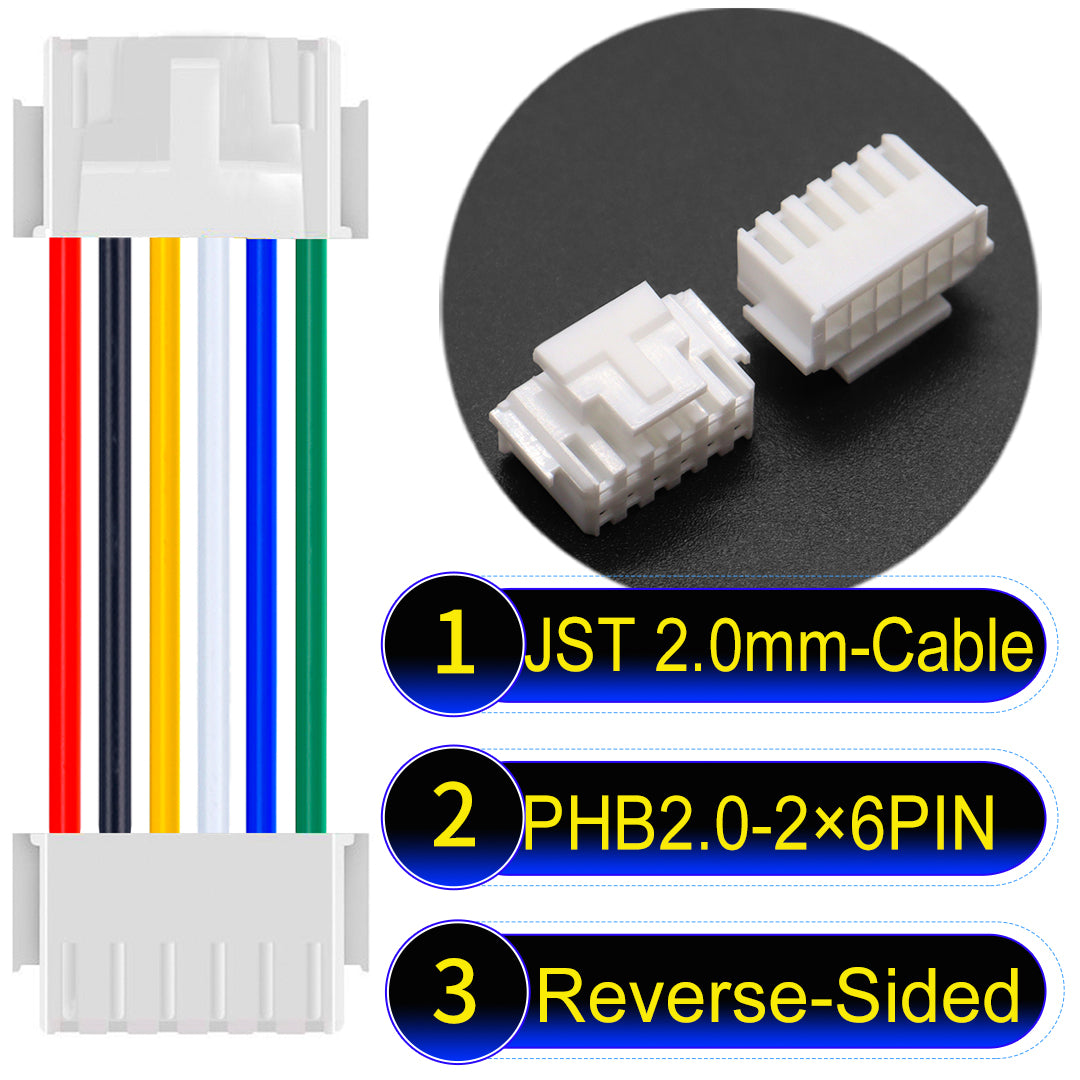 High-quality JST PHB2.0 2¡Á6Pin Reverse-Side-Head Dual Row with Belt Lock cable ing mechanism, 22AWG UL1007 material, suitable for LED, sensors, and industrial devices.