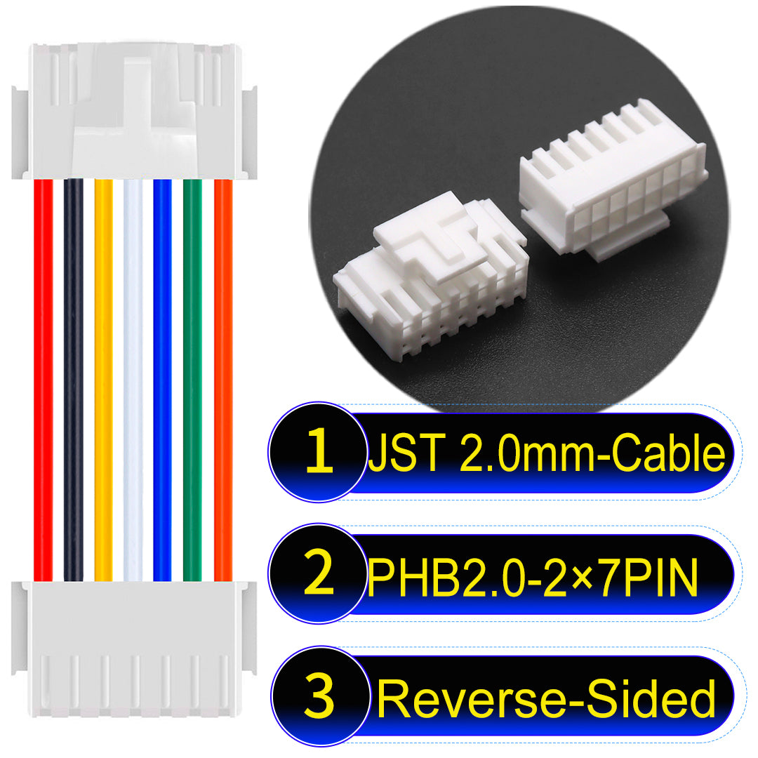 High-quality JST PHB2.0 2¡Á7Pin Reverse-Side-Head Dual Row with Belt Lock cable ing mechanism, 22AWG UL1007 material, suitable for LED, sensors, and industrial devices.