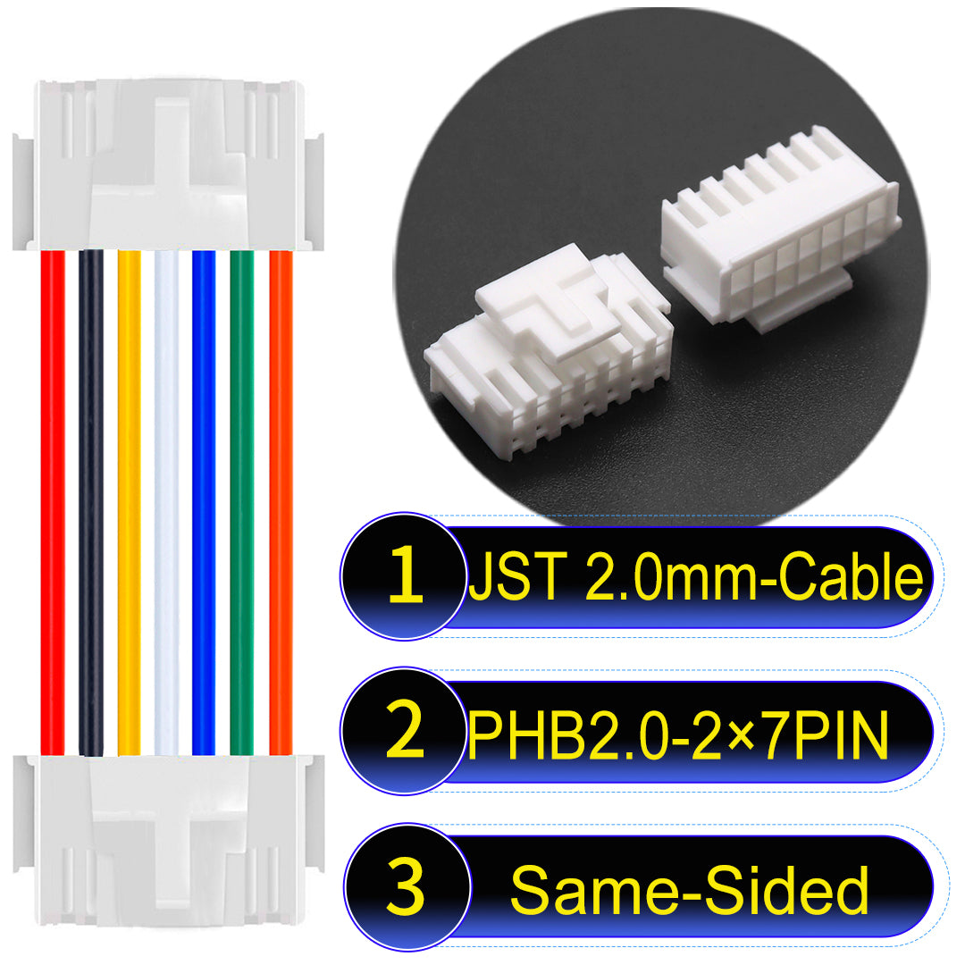 High-quality JST PHB2.0 2¡Á7Pin Same-Side-Head Dual Row with Belt Lock cable ing mechanism, 22AWG UL1007 material, suitable for LED, sensors, and industrial devices.