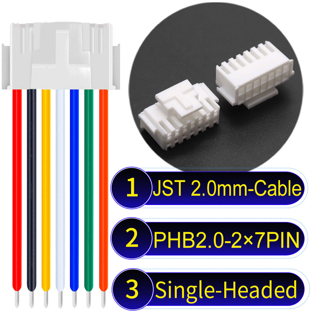 JST PHB2.0 2¡Á7Pin Single-Headed Dual Row with Belt Lock cable , 2.0mm pitch, UL1007-certified PVC, ensuring secure and durable connections for electronics and appliances.