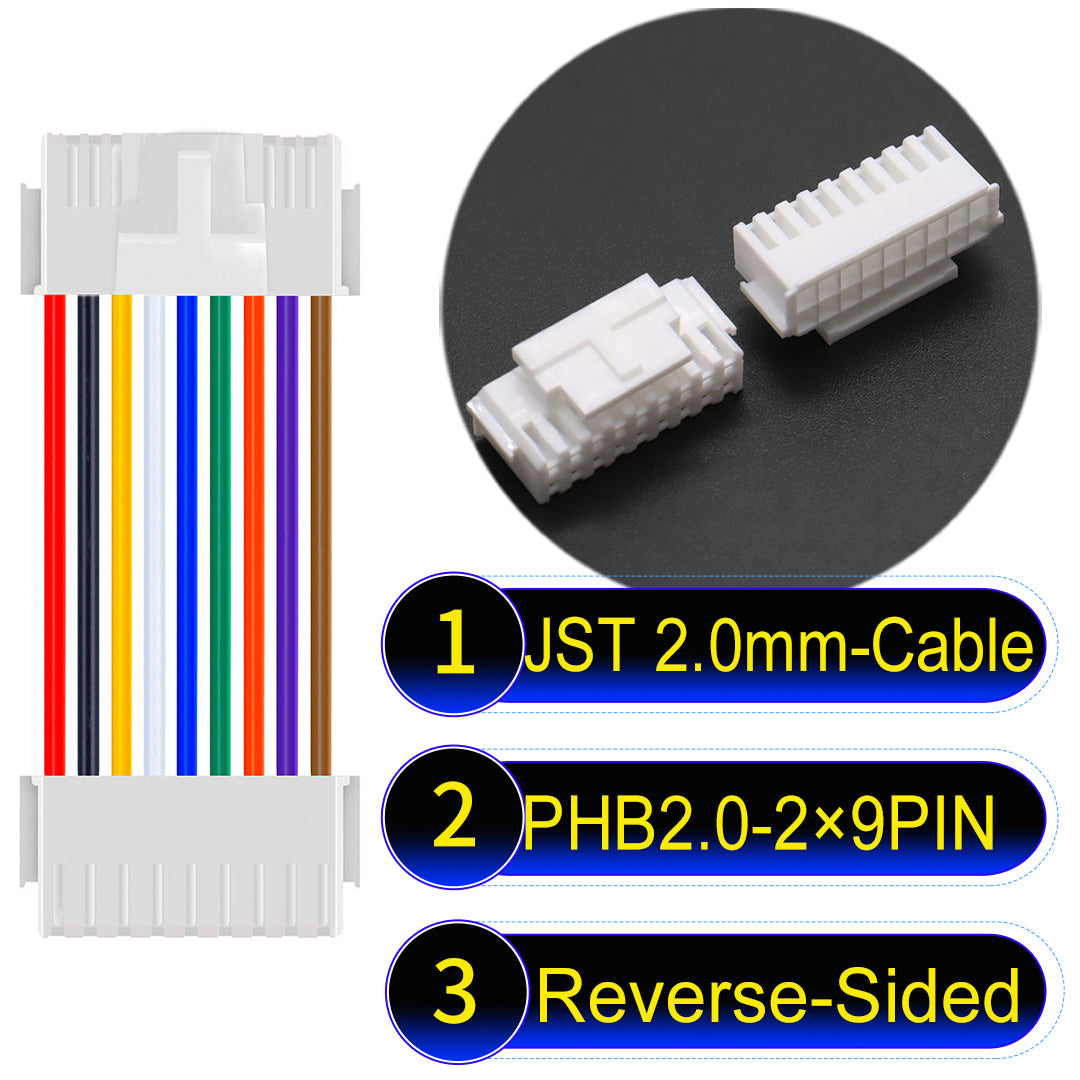 High-quality JST PHB2.0 2¡Á9Pin Reverse-Side-Head Dual Row with Belt Lock cable ing mechanism, 22AWG UL1007 material, suitable for LED, sensors, and industrial devices.