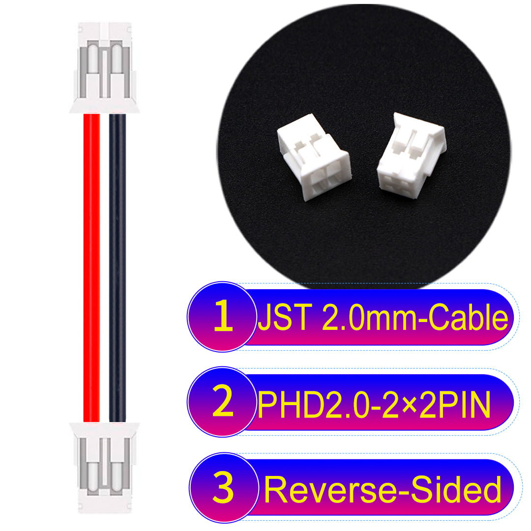 JST PHD2.0 dual-row 2×2Pin Reverse-Side-Head cable, 2.0mm pitch, UL1007-certified PVC, ensuring secure and high-density connections for various applications.