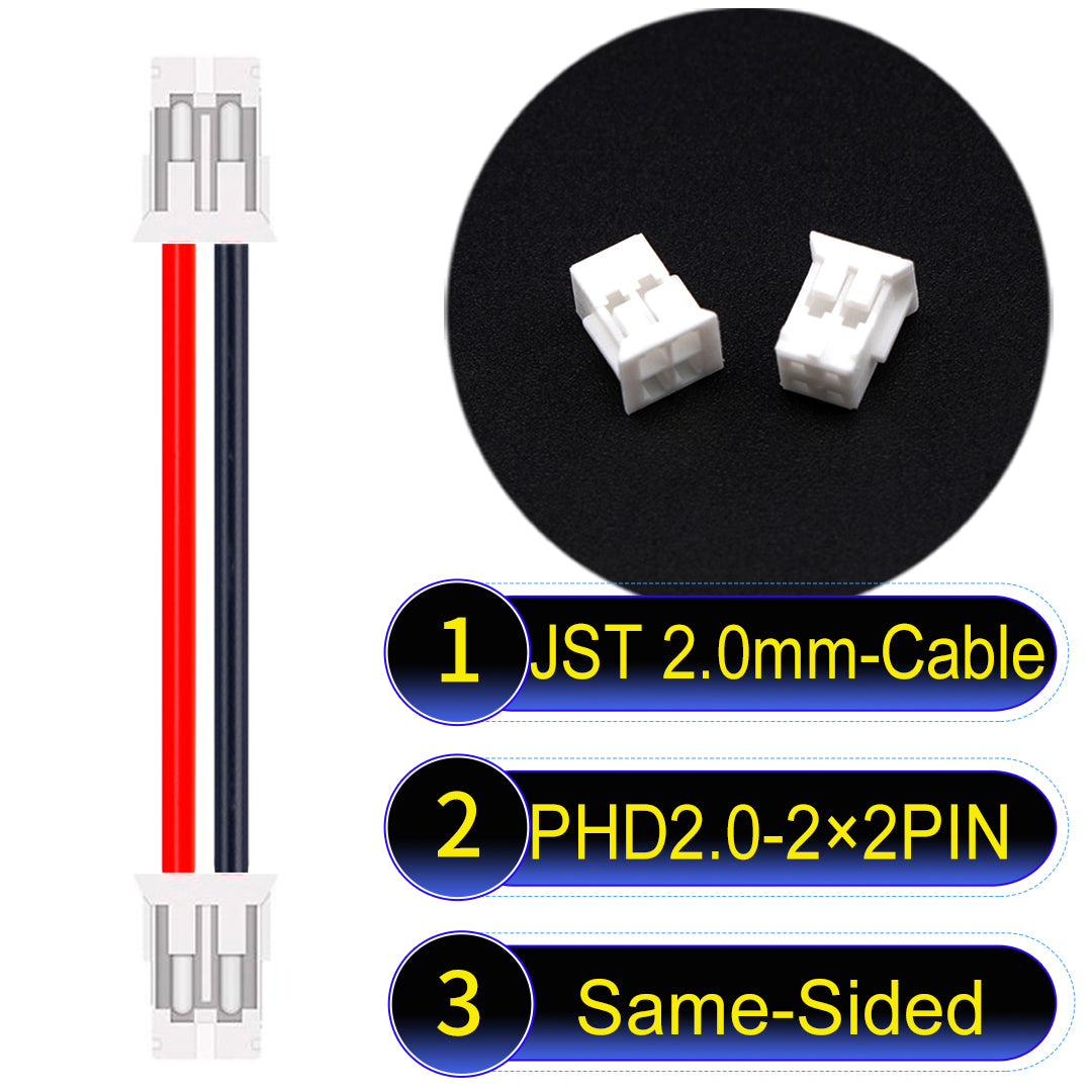 High-quality JST PHD2.0 dual-row 2×2Pin Same-Side-Head cable, 22AWG UL1007 material, 2.0mm pitch, perfect for LED, sensors, and industrial devices.