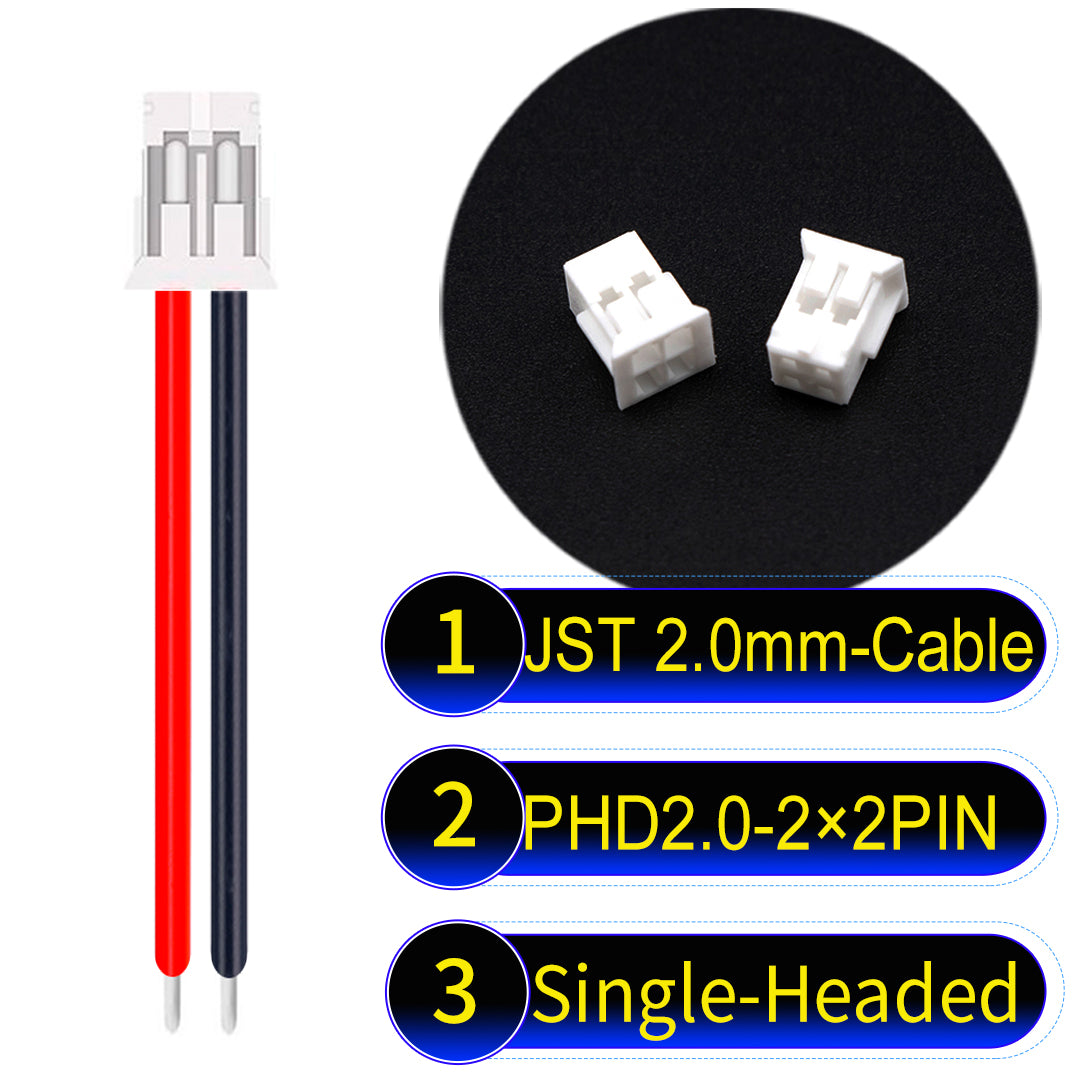 JST PHD2.0 dual-row 2×2Pin Single-Headed cable, 2.0mm pitch, UL1007-certified PVC, ensuring secure and high-density connections for various applications.