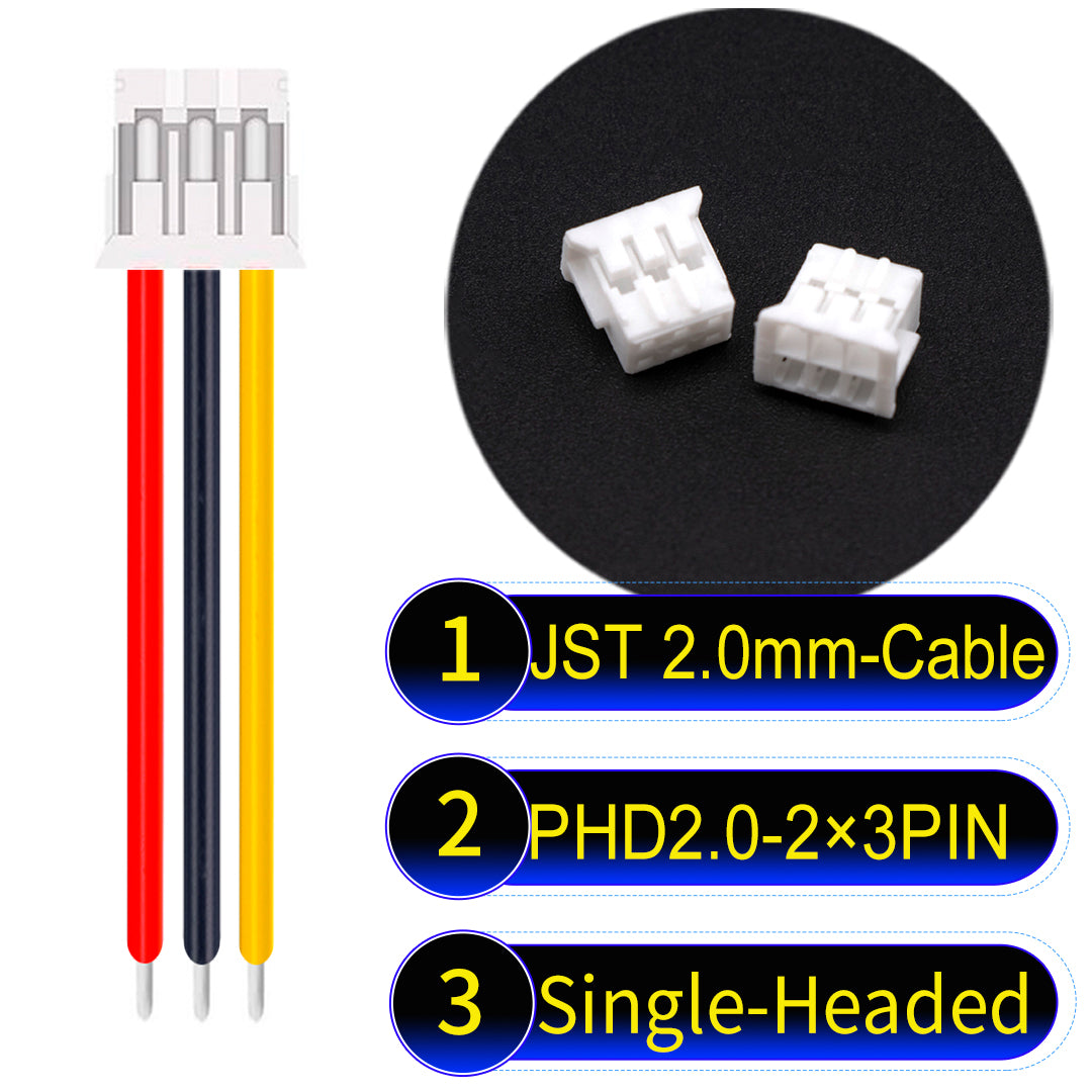 JST PHD2.0 dual-row 2×3Pin Single-Headed cable, 2.0mm pitch, UL1007-certified PVC, ensuring secure and high-density connections for various applications.