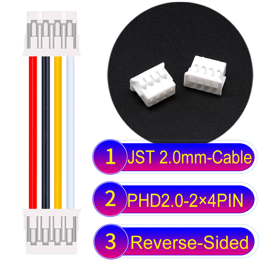 JST PHD2.0 dual-row 2×4Pin Reverse-Side-Head cable, 2.0mm pitch, UL1007-certified PVC, ensuring secure and high-density connections for various applications.
