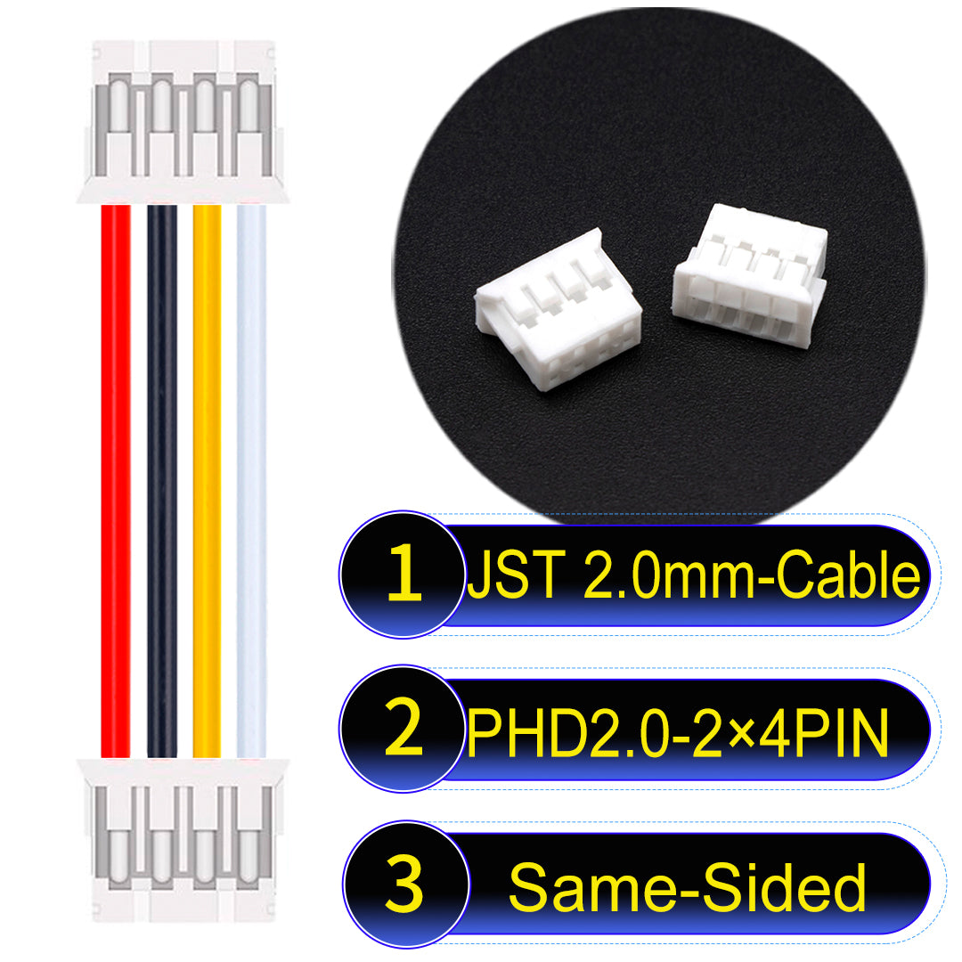 High-quality JST PHD2.0 dual-row 2×4Pin Same-Side-Head cable, 22AWG UL1007 material, 2.0mm pitch, perfect for LED, sensors, and industrial devices.