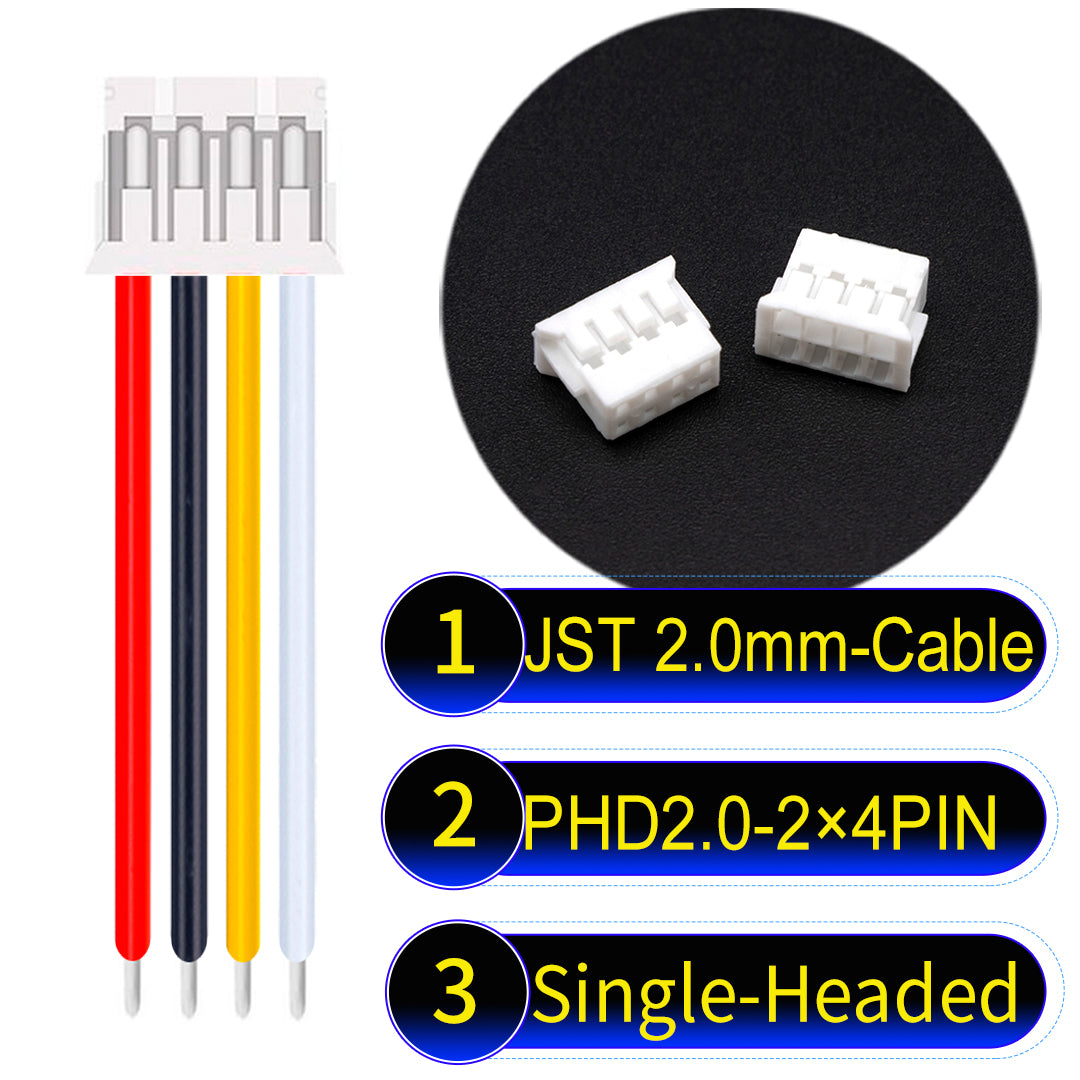 JST PHD2.0 dual-row 2×4Pin Single-Headed cable, 2.0mm pitch, UL1007-certified PVC, ensuring secure and high-density connections for various applications.