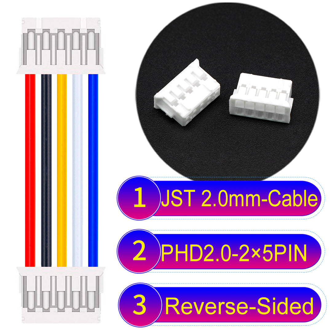 JST PHD2.0 dual-row 2×5Pin Reverse-Side-Head cable, 2.0mm pitch, UL1007-certified PVC, ensuring secure and high-density connections for various applications.
