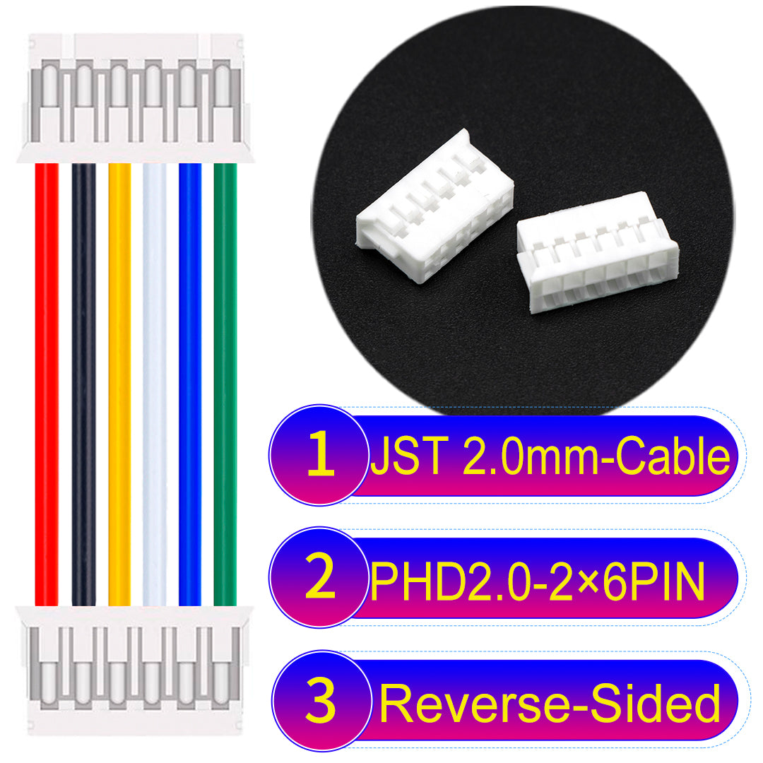 JST PHD2.0 dual-row 2×6Pin Reverse-Side-Head cable, 2.0mm pitch, UL1007-certified PVC, ensuring secure and high-density connections for various applications.