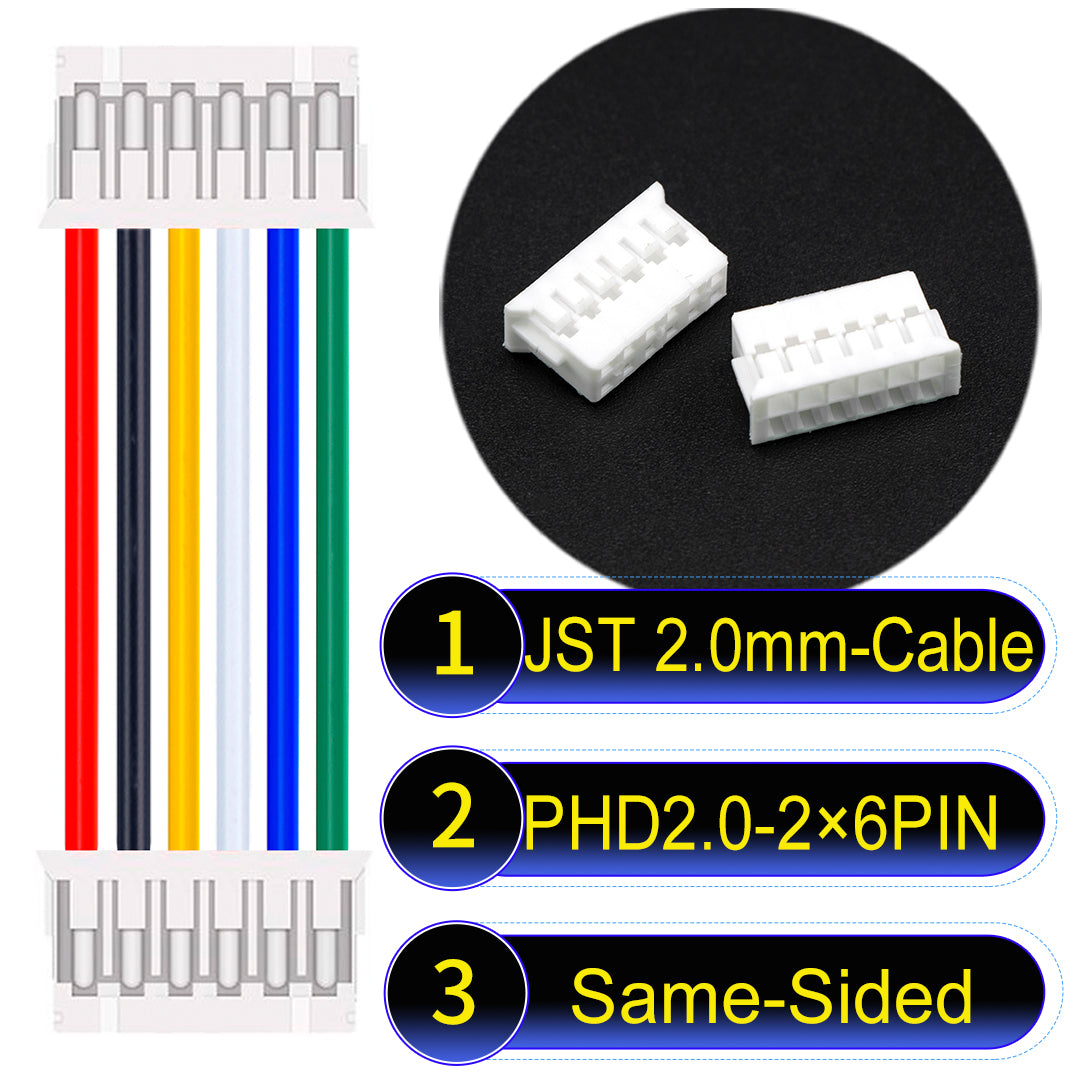 High-quality JST PHD2.0 dual-row 2×6Pin Same-Side-Head cable, 22AWG UL1007 material, 2.0mm pitch, perfect for LED, sensors, and industrial devices.
