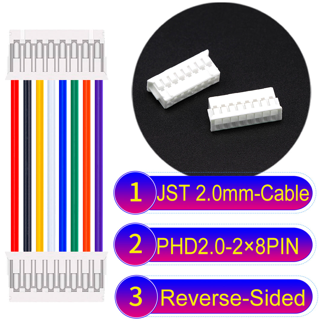 JST PHD2.0 dual-row 2×8Pin Reverse-Side-Head cable, 2.0mm pitch, UL1007-certified PVC, ensuring secure and high-density connections for various applications.