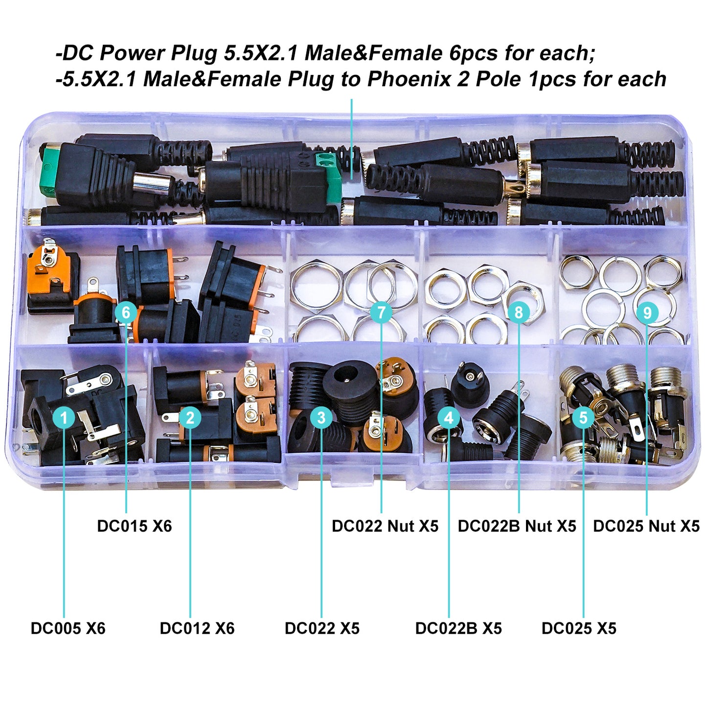 Sturdy 5.5 x 2.1mm DC female panel mount jack socket for electronics and power supply installation