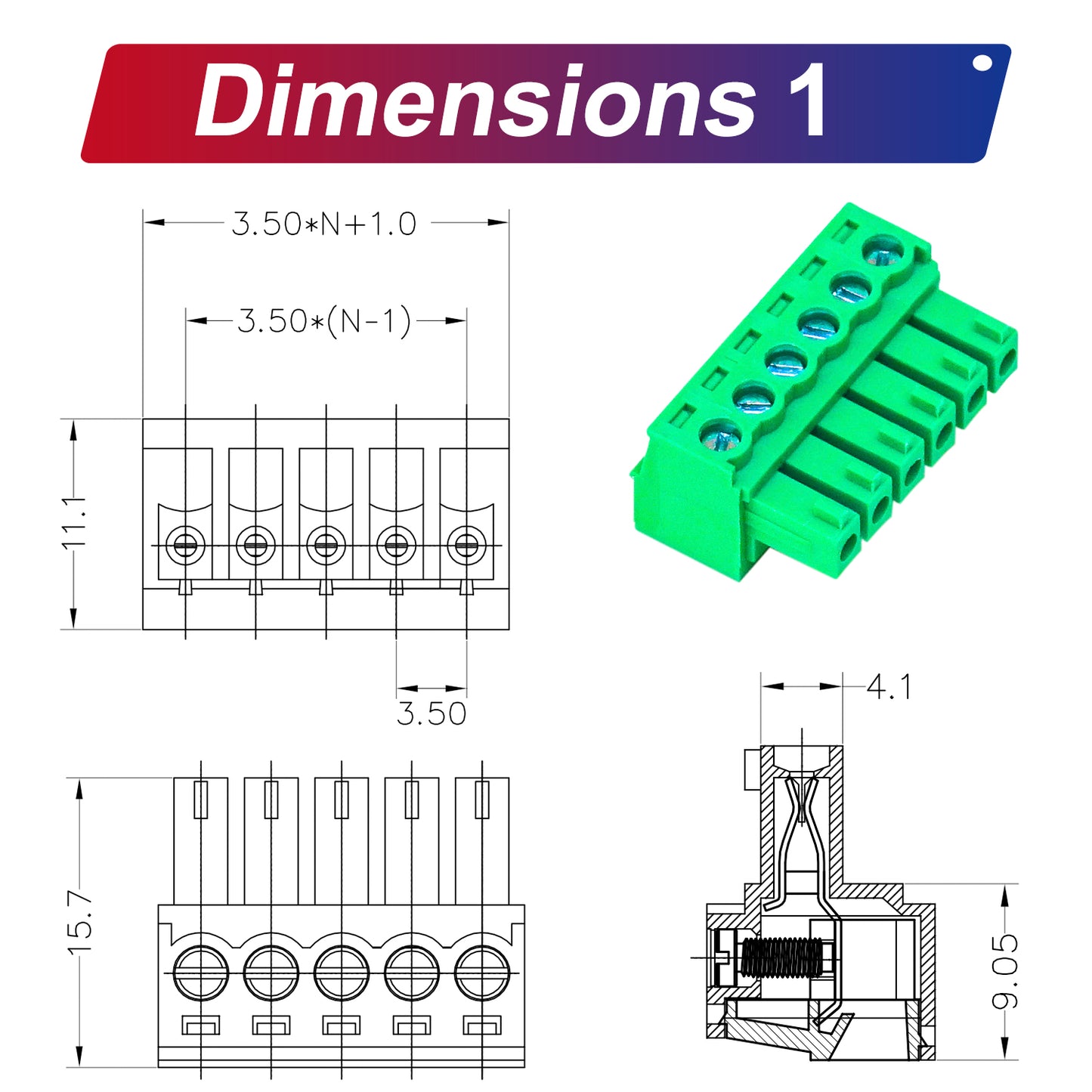 Terminal block 3.5mm size drawing