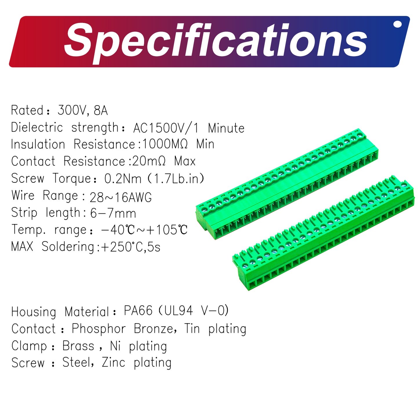 Technical specifications of 3.81mm Phoenix terminal block