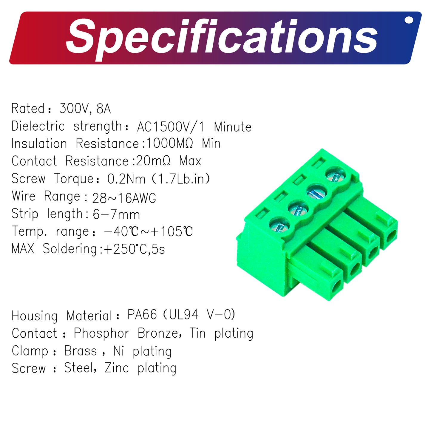 Terminal block 3.81mm specifications
