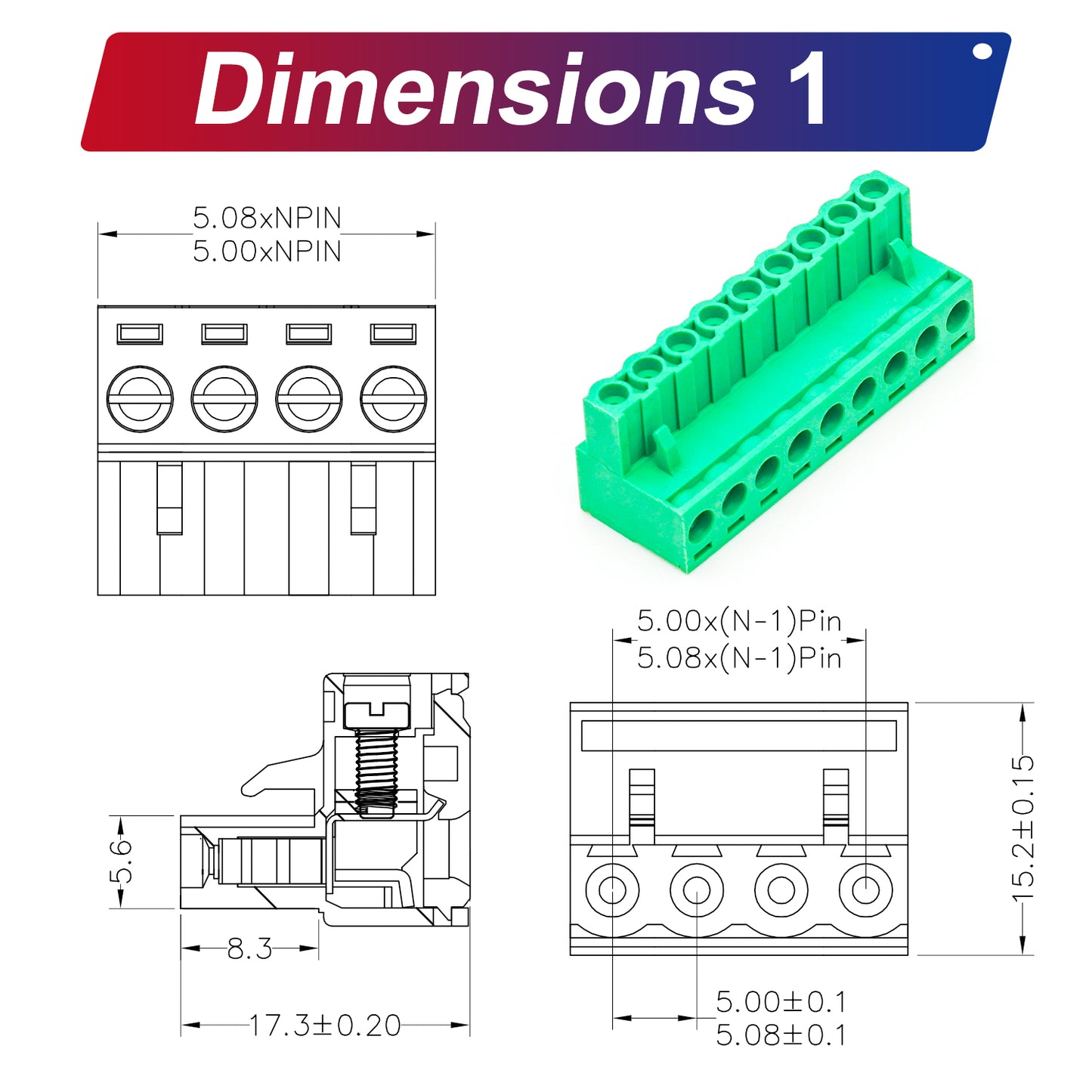 5.08mm right-angle PCB header, green housing