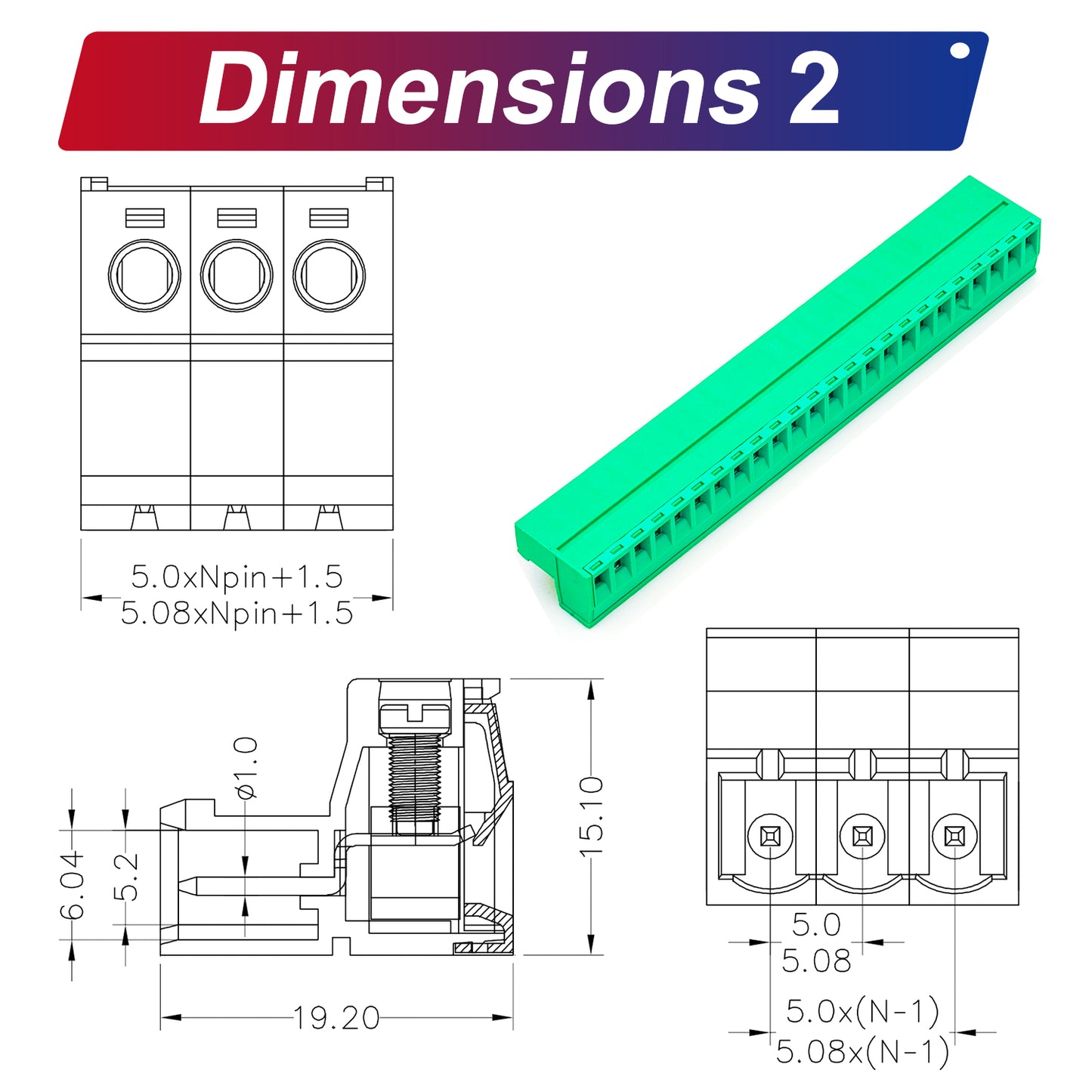 Green 5.08mm terminal plug, screw connection