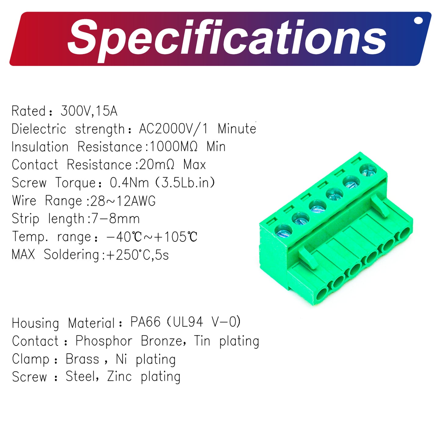 Terminal block 5.08mm specifications