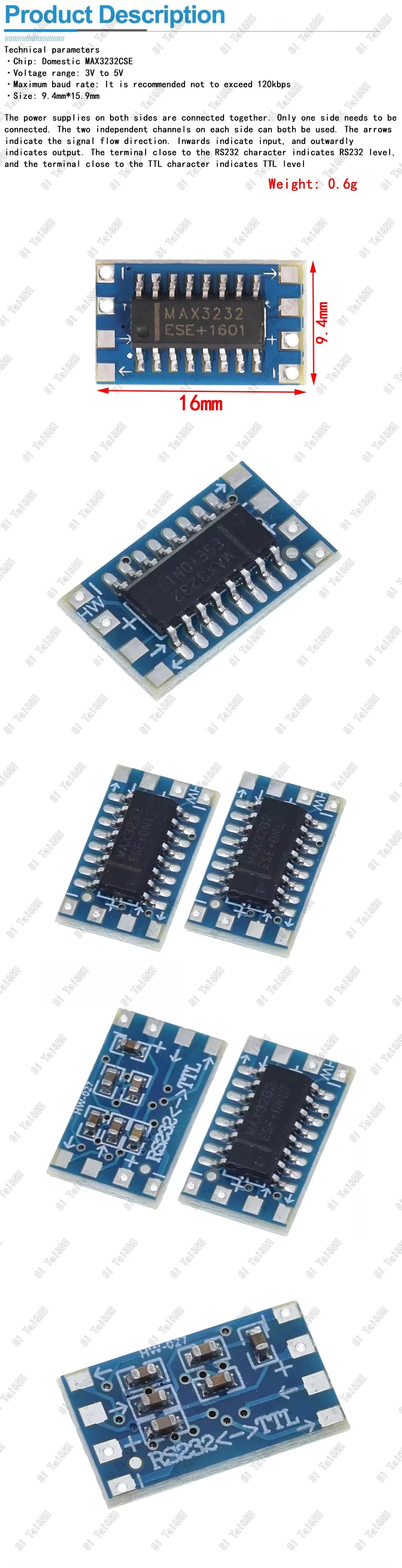 Mini RS232 to TTL Serial Converter Board – MAX3232 Level Shifter Module