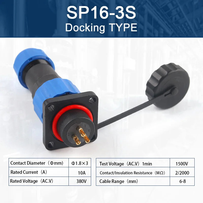 SP16 Square Waterproof Connector Plug Socket 2-9 Pin IP68 Aviation Male Female Electrical Wire Cable Connector