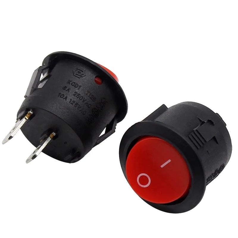 5Pcs 20mm ON/OFF Round Rocker Toggle Switch KCD1-105 6A 250V 10A 125V Plastic Push Button