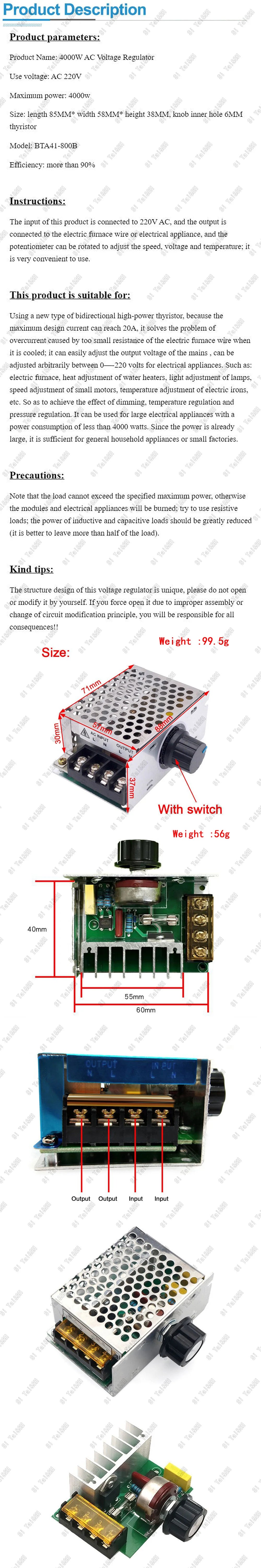 New 4000W Imports Of High-Power Thyristor Electronic Regulator Dimming Speed Thermostat Housing With Lnsurance