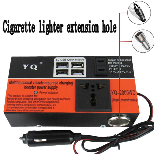 New Car Inverter Car Power Inverter 2000W DC 12V/24V To DC 110V/220V Converter Trip 4 USB Overload Protection