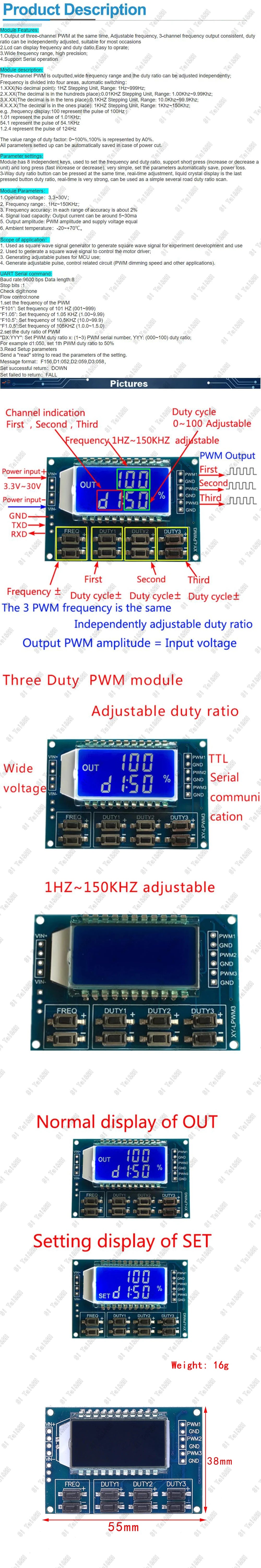 3-Channel LCD Digital Signal Generator – Adjustable Square Wave PWM Module 1Hz-150kHz
