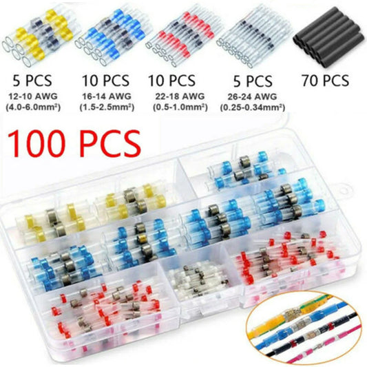 Kit Set Tool Connection Terminal Butt Shrinkable 100pcs 100x Connector Sealed Sleeve Terminal Welding With Box