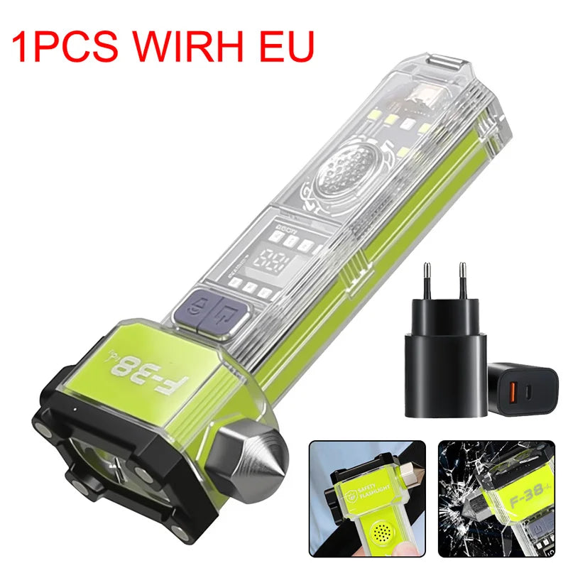 Ultra-bright Rechargeable Flashlight Magnetic Safety Hammer Torch