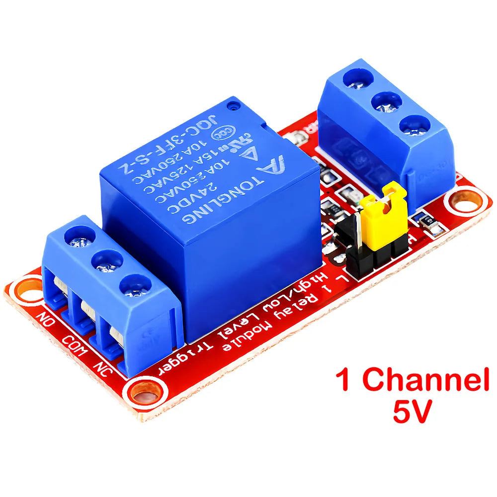1-Channel Relay Module 5V/12V/24V — Optocoupler Isolation, High/Low Trigger, Arduino