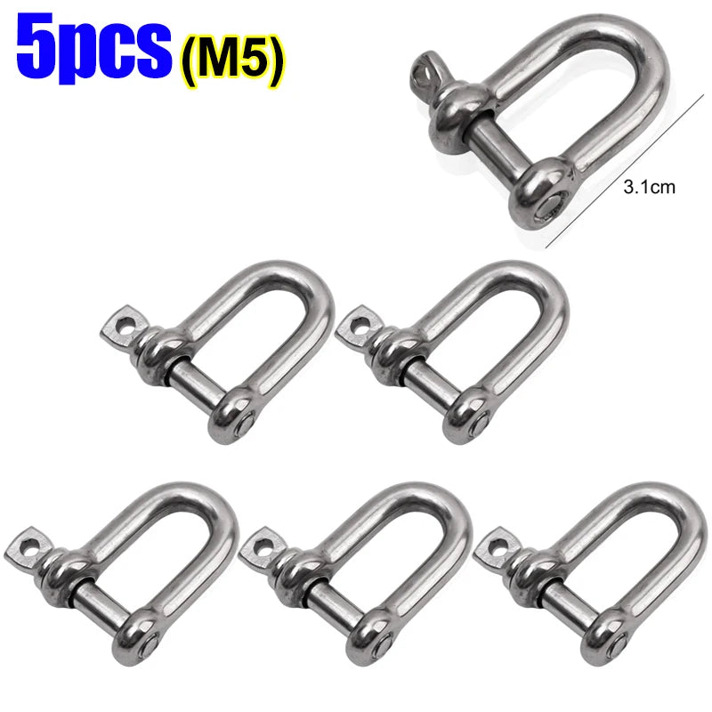 Stainless Steel D Link Shackle Ring Hooks Lifting Shackle Lock Wire Rope Clips D-Type Rigging Shackle Hooks Boat Hardware Tools
