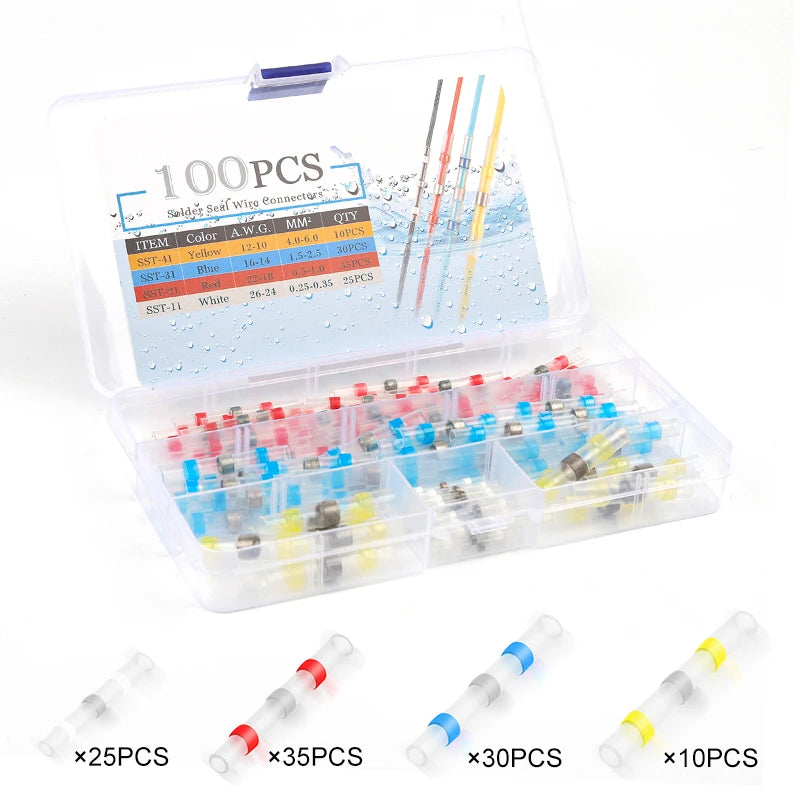 100/120 PCS Solder Seal Wire Connectors, Heat Shrink Butt Connectors, Waterproof Insulated Electrical Wire Terminals