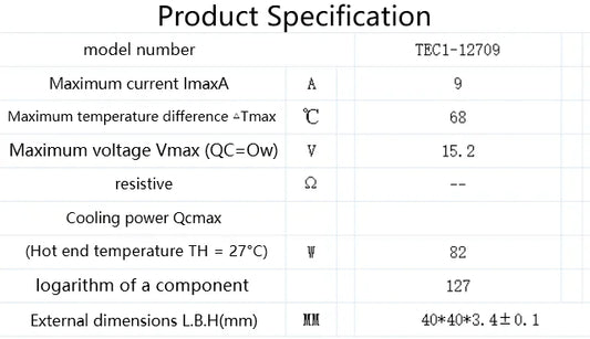 Thermoelectric Cooler Peltier Module TEC1-12703 to TEC1-12715 40×40mm 12V