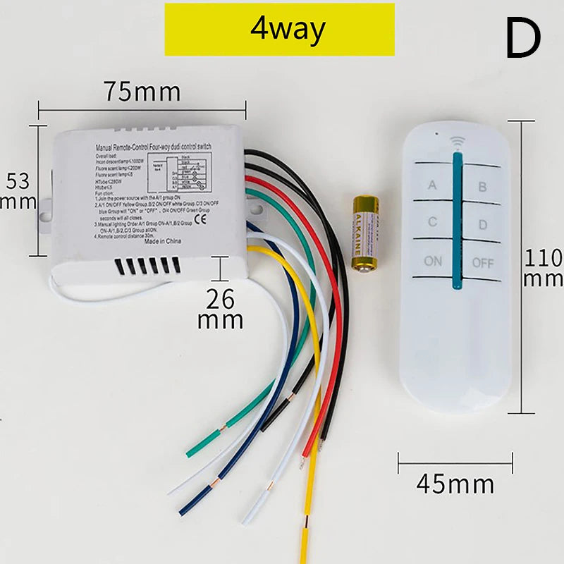 220V RF433 1/2/3/4 Ways Digital Remote Control Light Switch Wireless ON OFF Switch For Light Bulb Chandelier