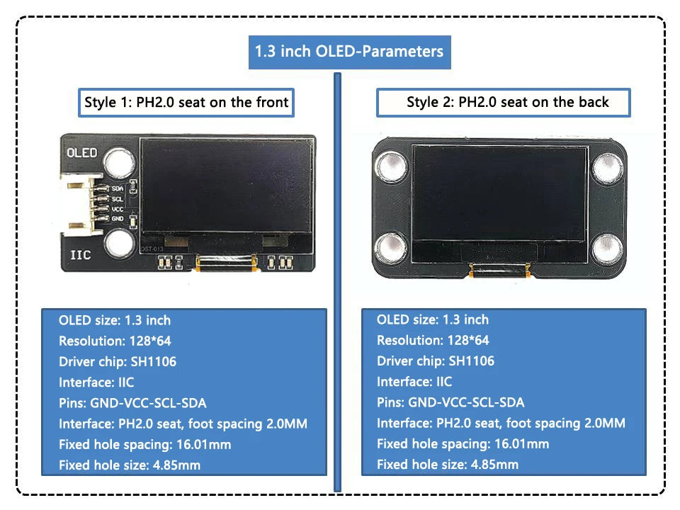 0.96" / 1.3" OLED IIC LCD Display Module SSD1306 SH1106 12864
