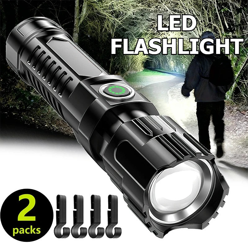 Rechargeable LED Flashlight Super Bright Tactical Zoom Light 3 Lightin