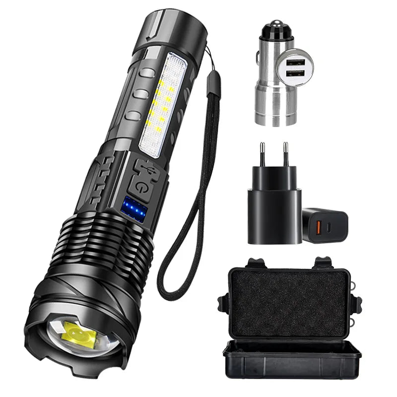 High Power LED Flashlight 18650 Built-in Battery Type-c Rechargeable Strong Light Tactical Torch Outdoor Camping Hiking Lamp