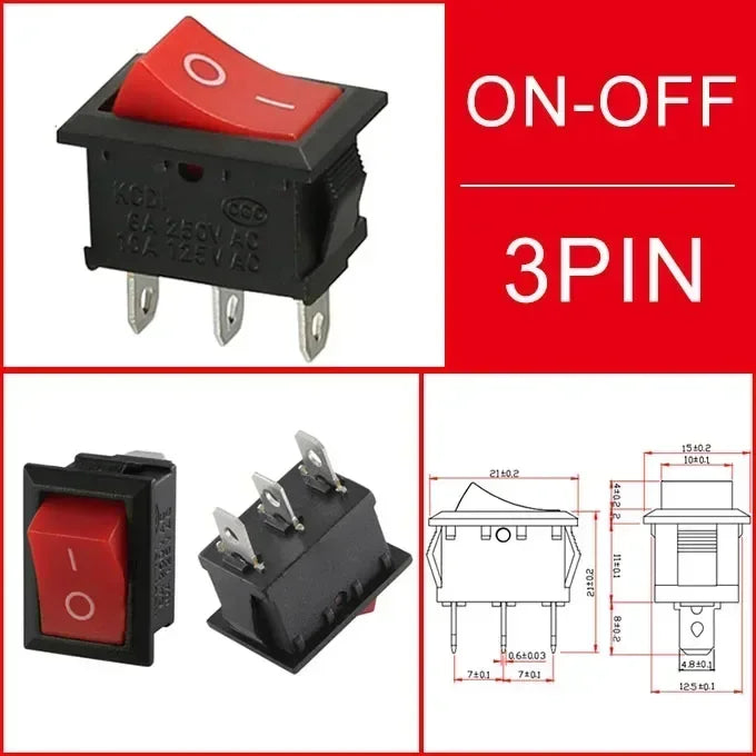 KCD1 Snap-In Boat Rocker Switch SPST ON-OFF 2/3/4 Pin 250V 6A 125V 10A 2P Toggle Power