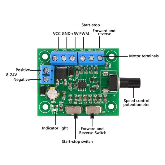 New DC 8V-24V Brushless DC Motor Driver Controller Board PWM Driver Fan Motor Speed Governor Forward And Backward Control 18KHz