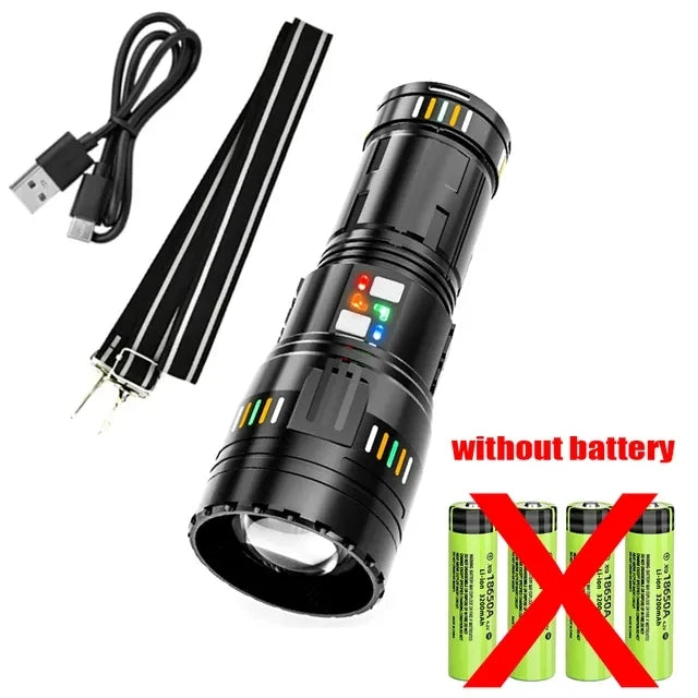 Long Range LED Flashlight Zoom Tactical Torch Type-C Display