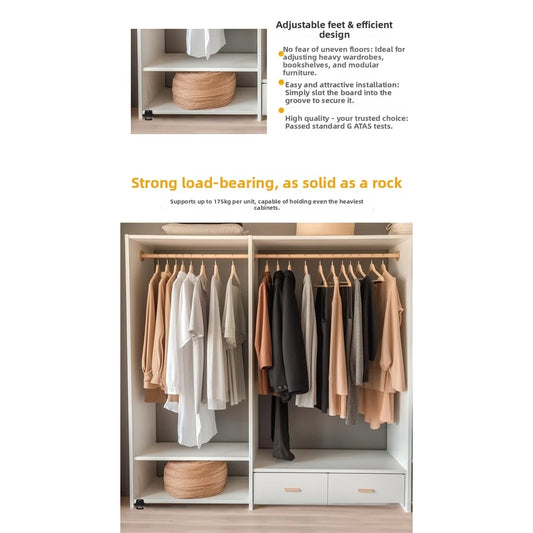Tool-free Install Cabinet Feet Black Adjustable Height Range Heavy-duty Load Capacity Easy Tool-free Installation