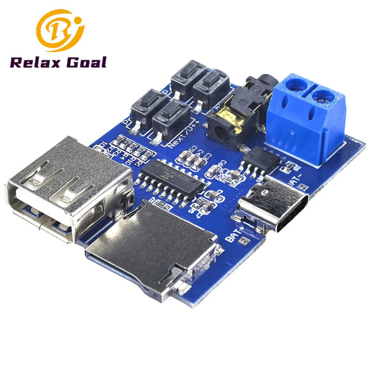 TF Card and USB MP3 Decoder Player Module with Amplifier, 3.7-5.5V Power, Micro USB/Type-C Input