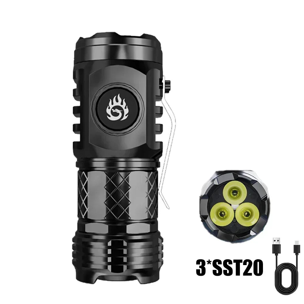 Mini COB LED Flashlight Head Rotation Magnetic Torch USB Rechargeable