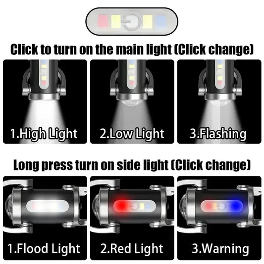 Mini COB LED Keychain Flashlight Multifunctional Rechargeable Work Light 6 Modes Lamp Outdoor Lantern for Emergency Inspection